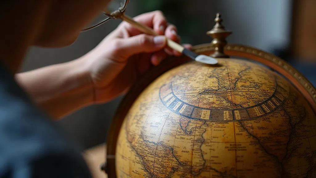 Artisan restoring a cartouche on an antique globe