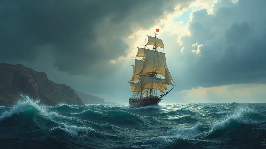 HMS Endeavour sailing near Australian coast.