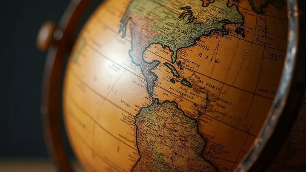 Detail of an antique globe with a cylindrical projection.