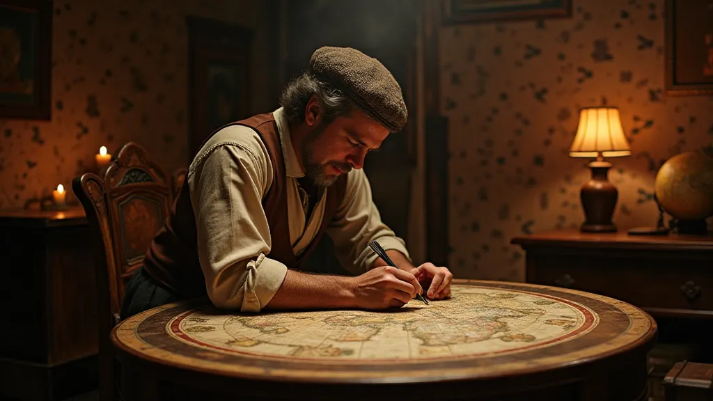 Globe maker at work in a historical workshop.