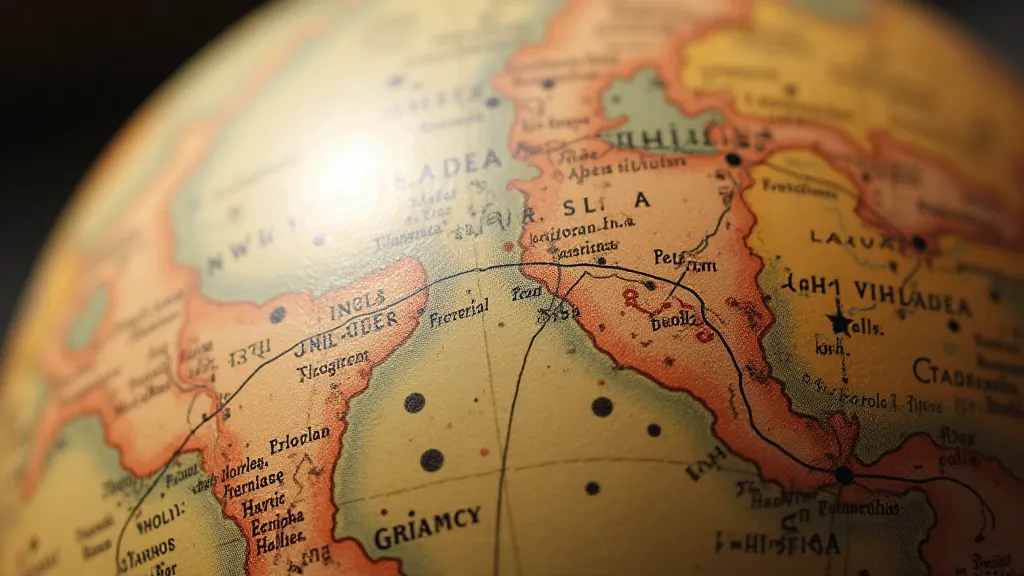 Close-up of antique globe map texture