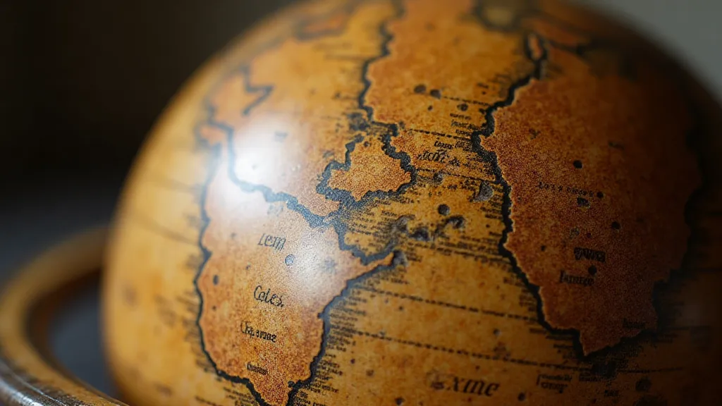 Close-up view of an antique globe showing its aged patina and texture.