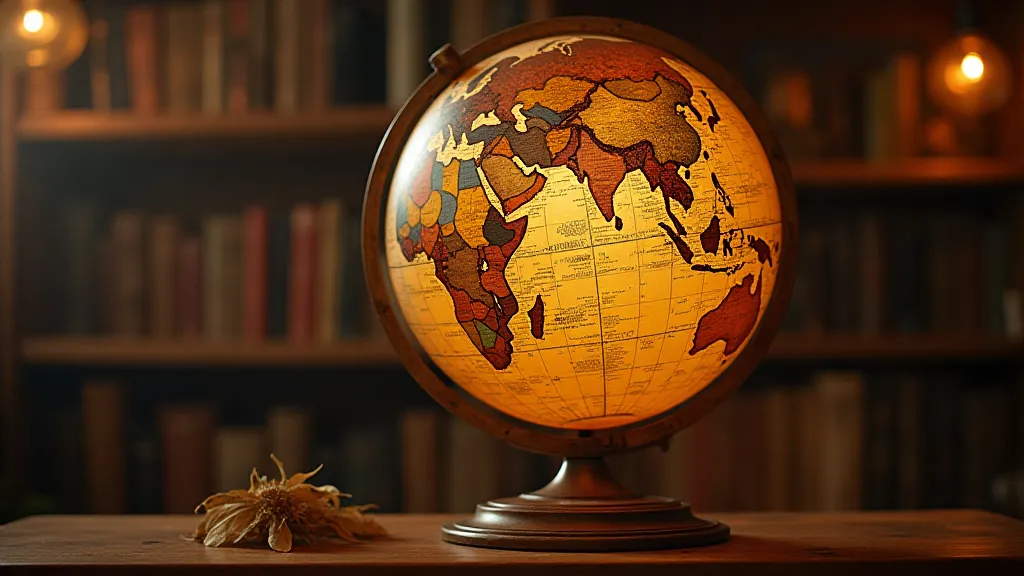Restored antique globe with vibrant cartouche